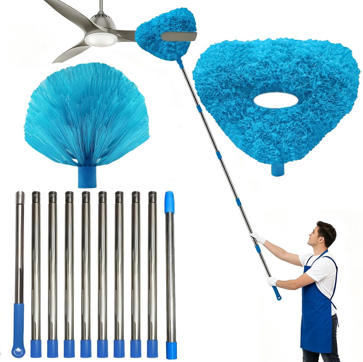 Namajunas - Plumeau - Ragebol - Plumeau Uitschuifbaar - Ragebol met telescoopsteel 4 Meter - Plumeau met telescoopsteel - Ragebol Uitschuifbaar - Duster - Microvezel - Wasbaar en Herbruikbaar - Stofwisser - Voor het reinigen van ventilatorbladen