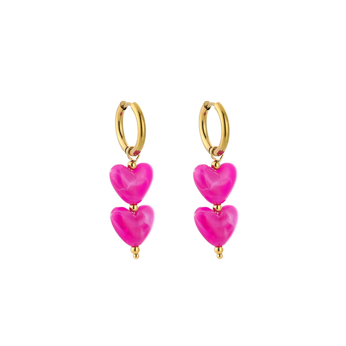 Stainless Steel Gelaagde Transparante Hart Bedel Oorringen – Romantische Lineaire Hoops – RVS - Fushia