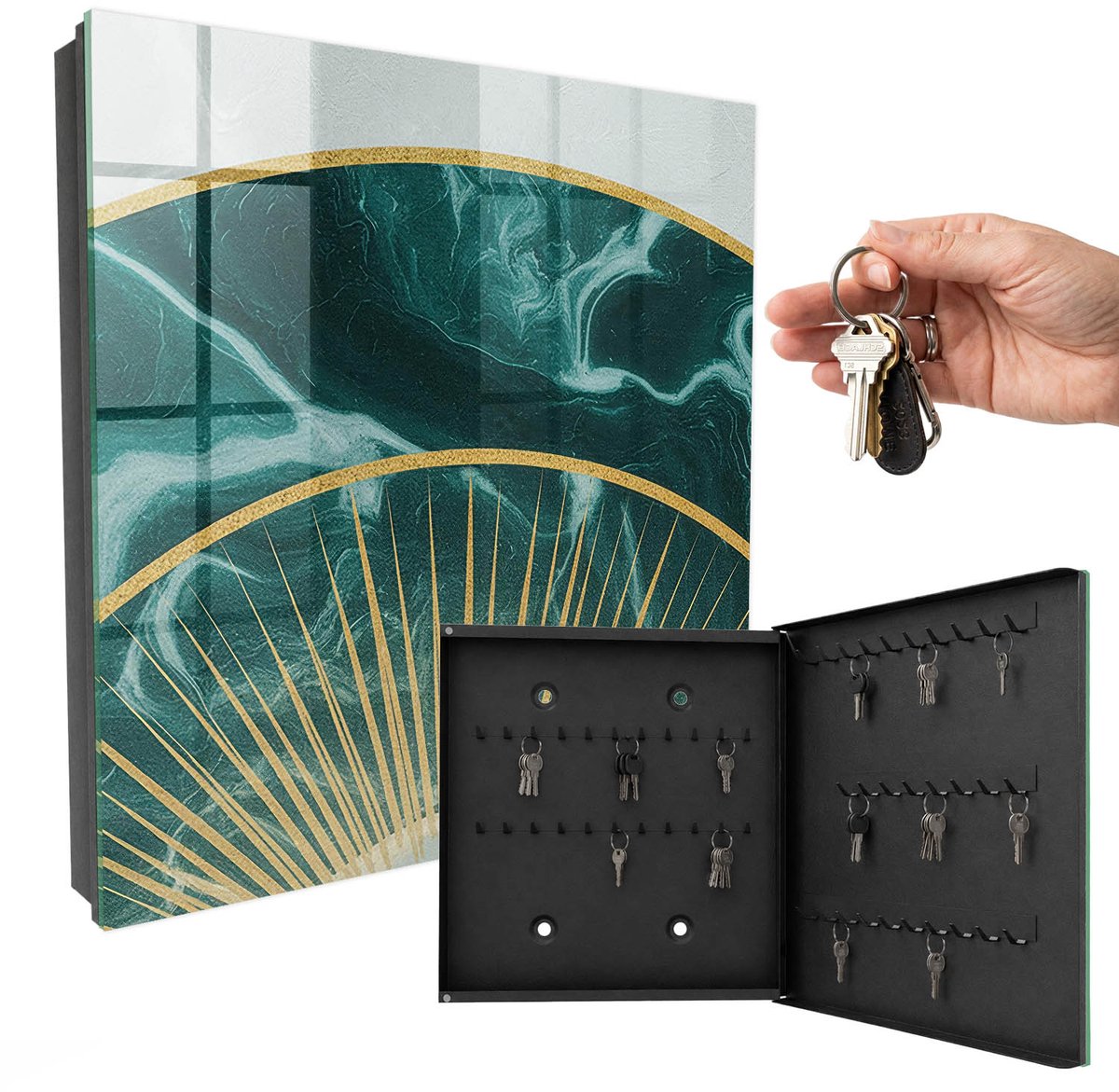 WallMuralia - Sleutelkast - 30x30x5 cm - met 50 haken - Elegante Harmonie Sleutelkastje Muur - Groente Sleutelbox - Rechtsopenend - Zwart interieur
