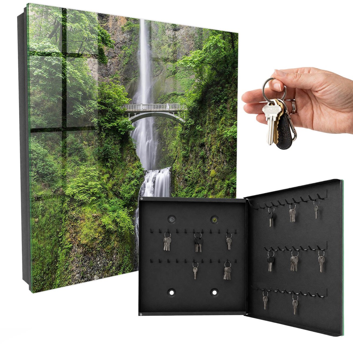WallMuralia - Sleutelkast - 30x30x5 cm - met 50 haken - Natuurlijke Harmonie Sleutelkastje Modern - Groente Sleutelbox - Rechtsopenend - Zwart interieur