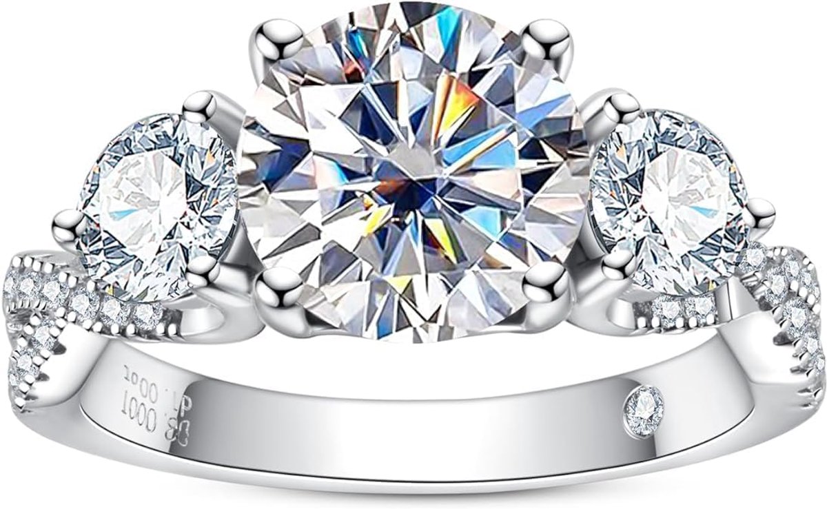 aomoso Dames Ring - Ronde Cut Solitaire Ring 3 Ct Oval Moissanite