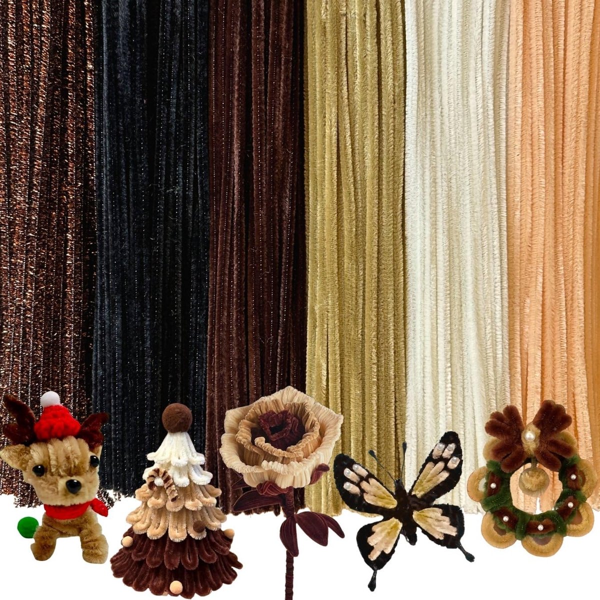 Pijpreinigers chenille stengels, pijpreinigers voor handwerk, pijpenreinigers set voor doe-het-zelf kunst en ambachtelijke projecten (kleurverloop bruin)