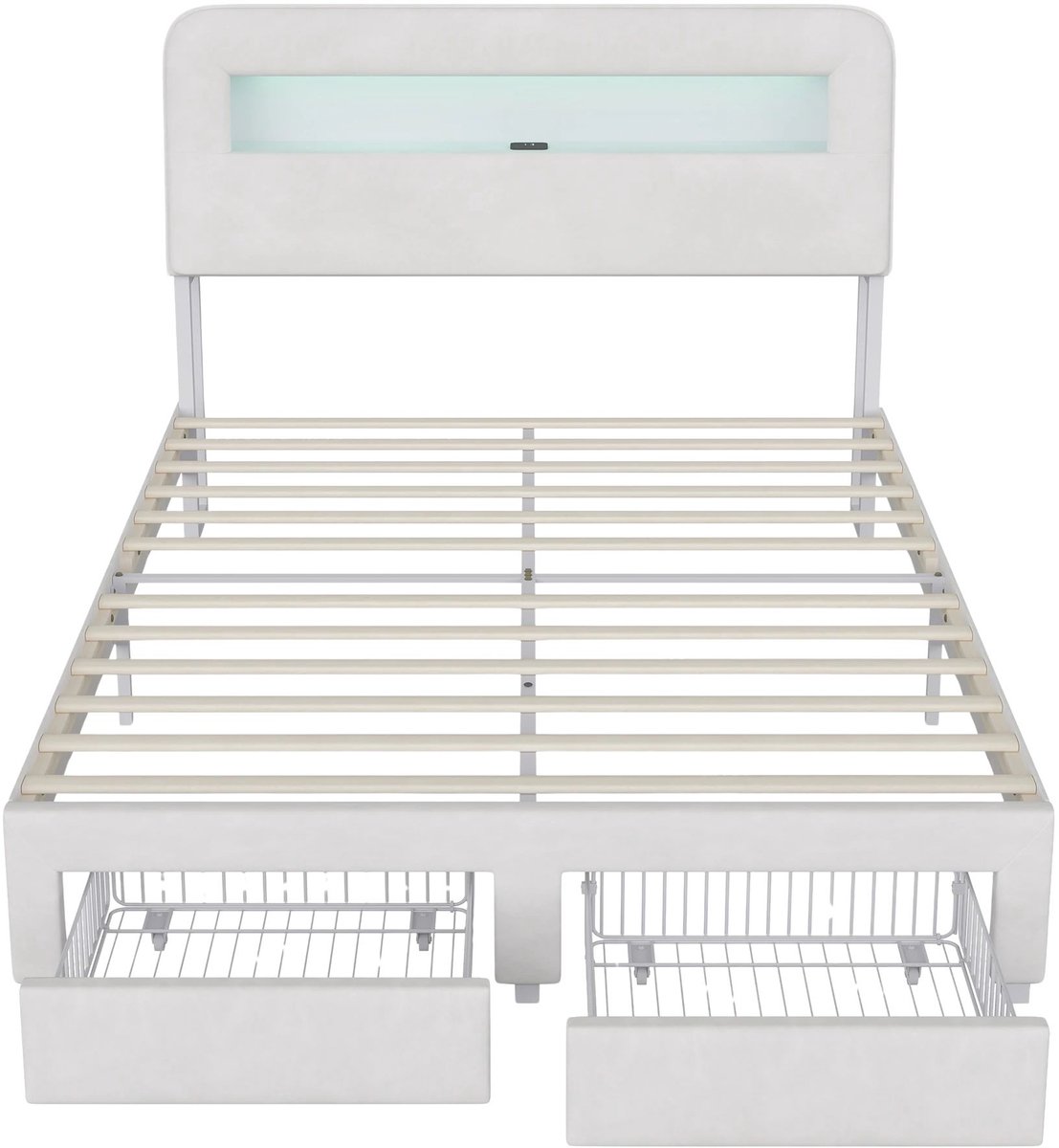 Happiq Gestoffeerd Tweepersoonsbed 140x200 cm Off White - met Opbergruimte