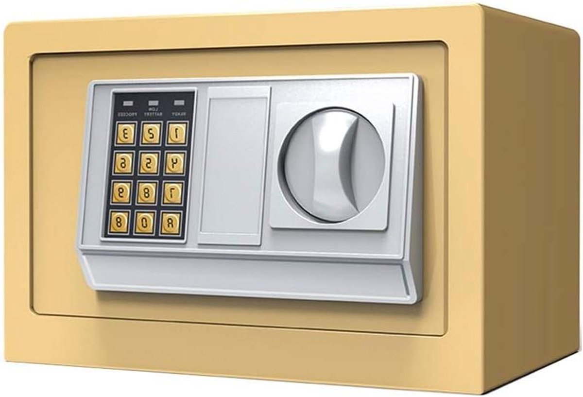 Digitale Kluis - Geldkluis Elektronisch - Waardevolle Spullen Opbergen - Dubbele Beveiliging Pincode Sleutel - 31x20x20 cm - Goud
