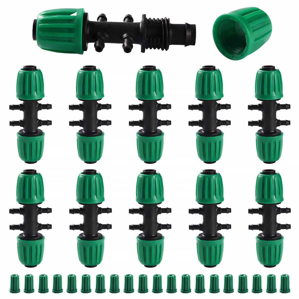 10 Stuks Barbed Tee Connector voor Druppelirrigatie, 6-Weg Anti-Drop 13/16 mm tot 4/7 mm Irrigatie Buis Fitting, Barbed Tee Irrigatie Buis voor Gazon, Landbouwbedrijf, Tuin (Groen)