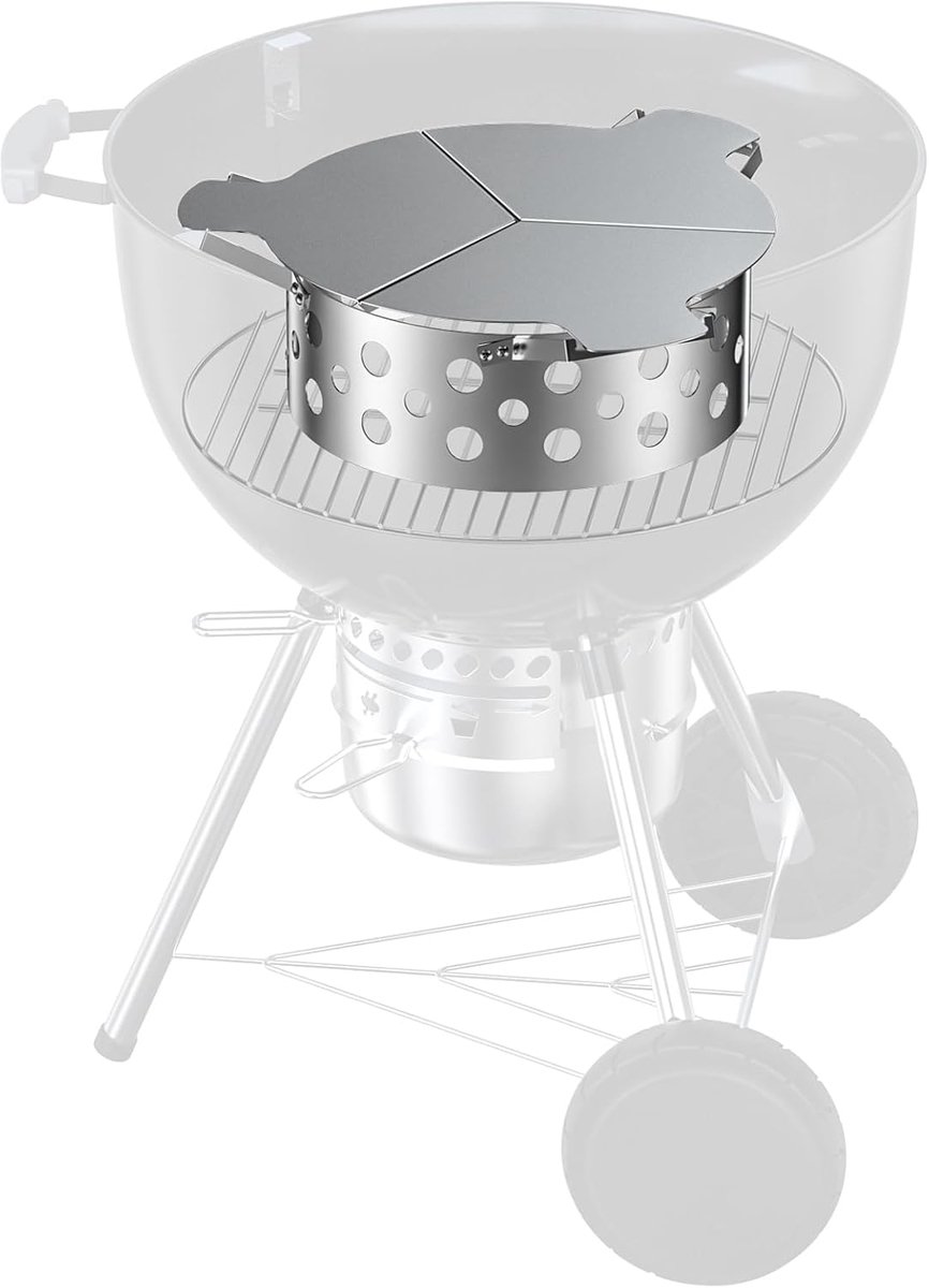 Houtskool Warmteregelaar Roestvrije Stalen voor 57CM Kettle Houtskoolgasgrills, BBQ Rokerbox met 4 Steunhaken, Gerookt Vlees en Vis, Laag-en Langzaam Koken