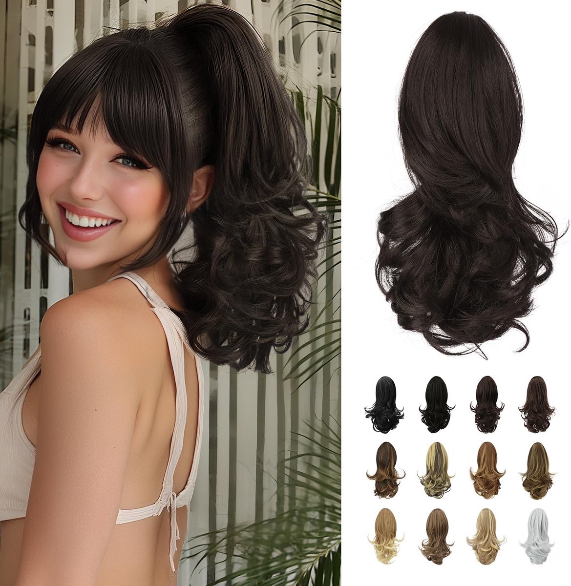 Paardenstaart Extensions met Klauw Clip, 33 cm Lang Krullend