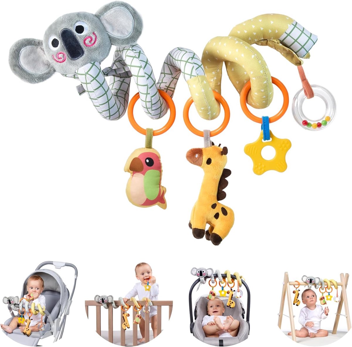 Kids Spiraal Kinderwagen Speelgoed voor Baby's 0-12 Maanden, Baby Autostoel Wandelwagen Zacht Opknoping Speelgoed Zintuiglijk Vroeg Onderwijs Wieg Kinderwagen