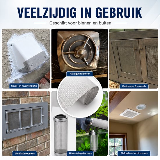 Roestvrij gaas voor diverse toepassingen: gevelventilatie, kastdeuren, ventilatieroosters, filters en plafondroosters.