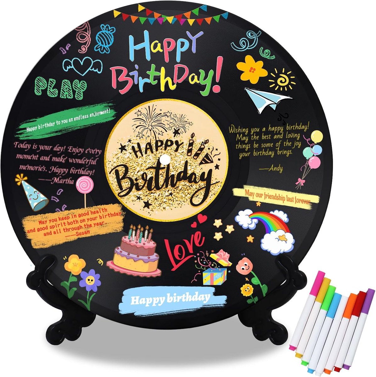 Verjaardagsdecoraties, zwart vinyl, platenfeest, tafeldecoratie