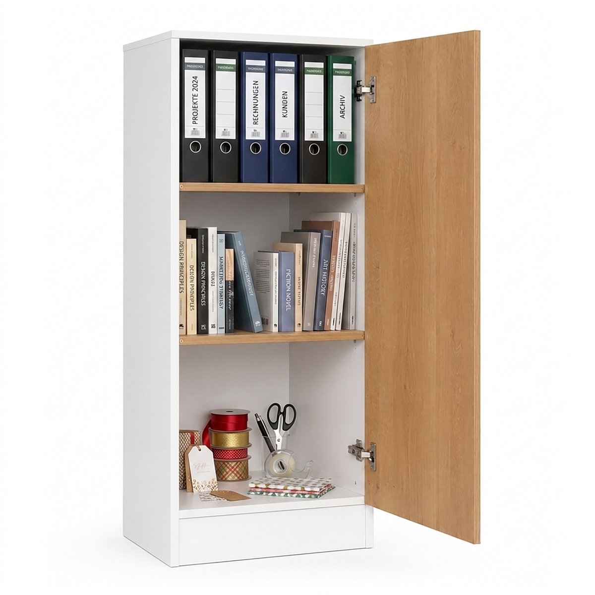VCM Mehrzweckschrank mit 1 Drehtür, H. 114 x B. 52 x T. 32 cm, Wohnzimmerschrank, Büroschrank und Aufbewahrungsschrank mit 3 Fächer - Dilos