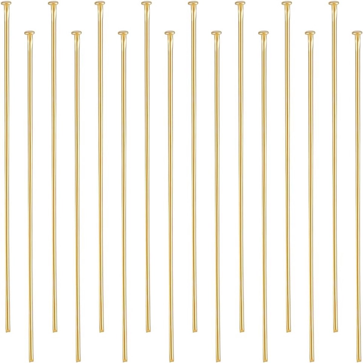 1 doos 200 stuks platte hoofdspelden 16K verguld roestvrij staal platte kop sieraden maken pinnen buigbare draadpin voor sieraden oorbel doe-het-zelf handwerk (50 mm, 21 meter, kop: 1,5 mm