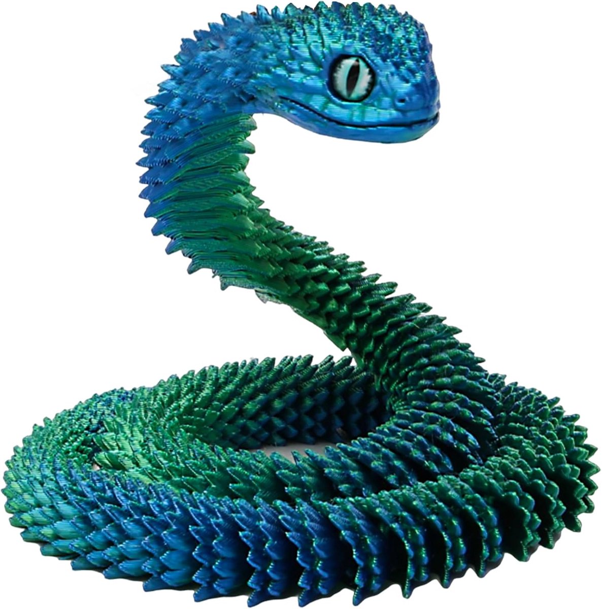 3D-bedrukte slangenspeelgoed, 60 cm, flexibele slangenmodel, 3D-bedrukte dieren, speelgoed voor kinderen, cadeau, bureau, wooncultuur (blauwgroen)