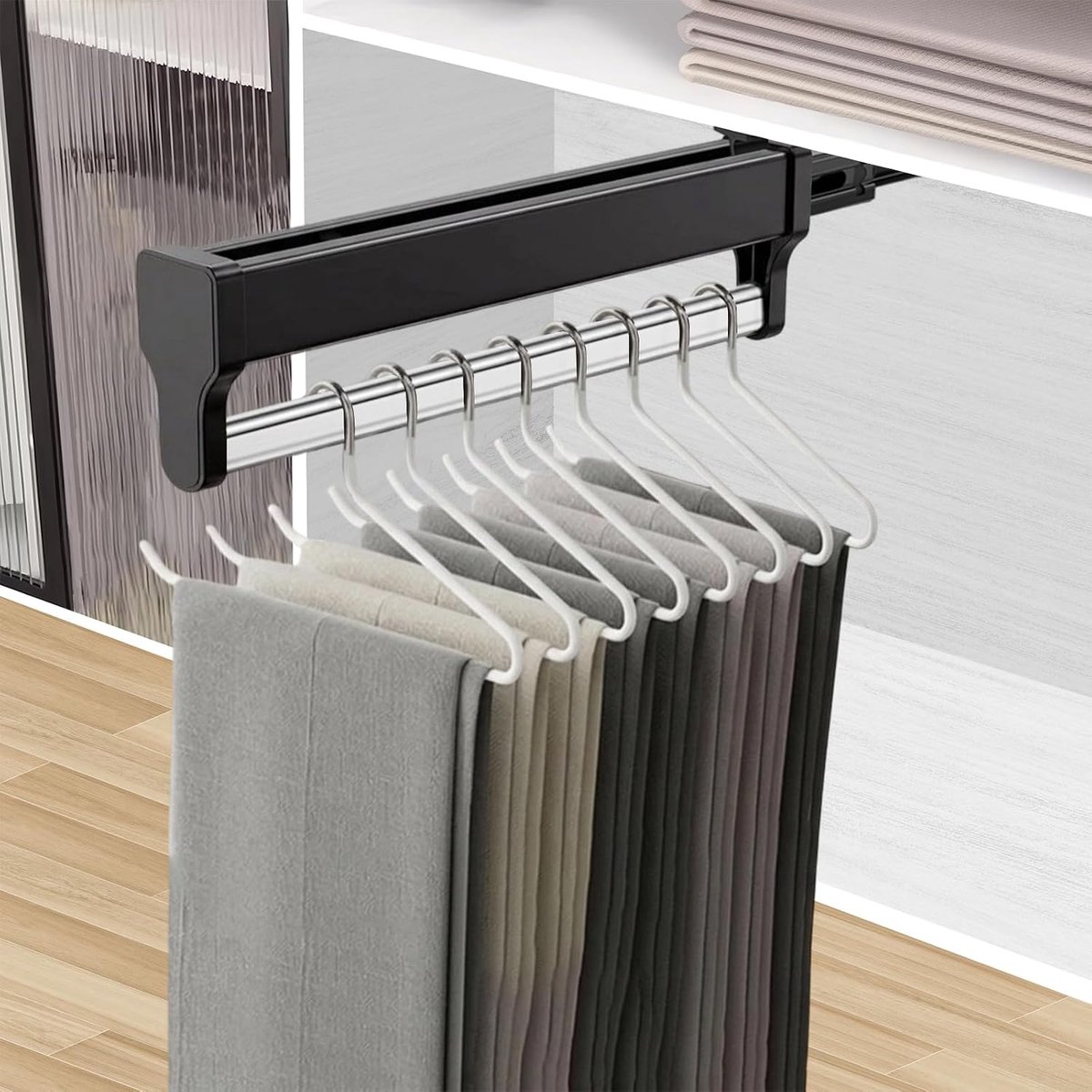 kledingstang voor het uittrekken van de kleerhangers, verstelbare kledingkast, telescoopstang, broeken kledingstang (292 mm, zwart)