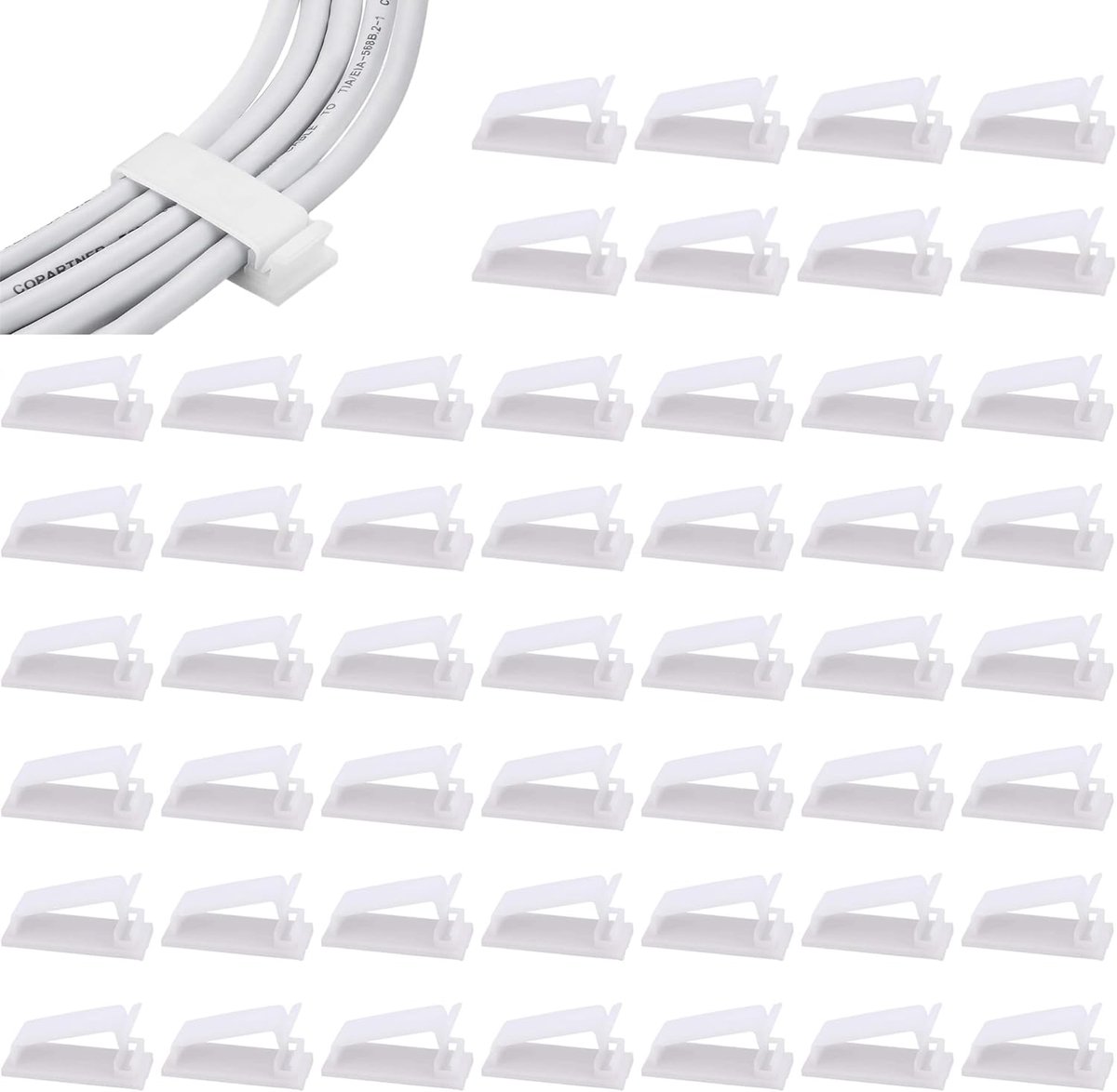 50 stuks zelfklevende kabelbeheersclips, 32,5mm/1,28 inch witte duurzame kabelorganisatoren en snoerhouders voor tv, pc, laptop, ethernet, desktop, thuis en kantoor