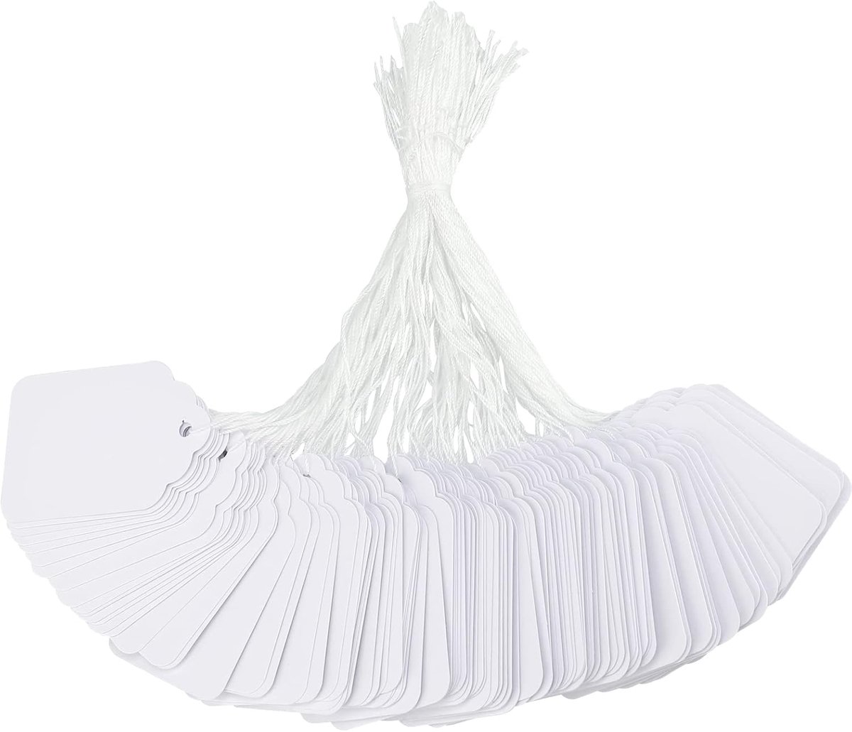 Prijsetiketten, wit, display, sieraden, prijskaartjes met koord, voor kleding, sieraden, ringen, 30 x 48 mm