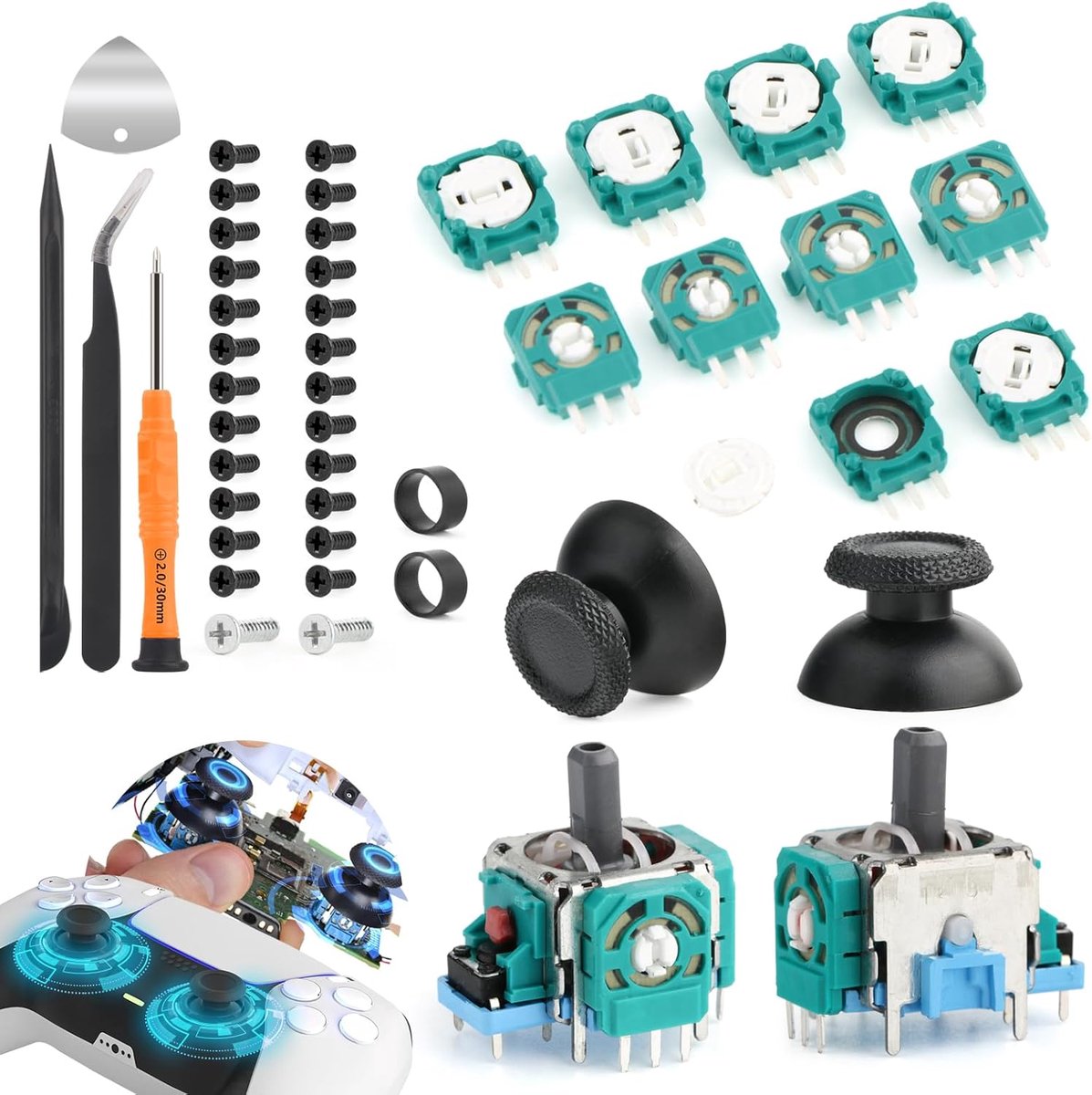 2Pack voor PS5 ALPS analoge joystick voor PS5 thumbsticks compatibel met Sony Playstation 5 controller en 8Pack 2K3 Ohm potentiometer met gereedschap (groen)