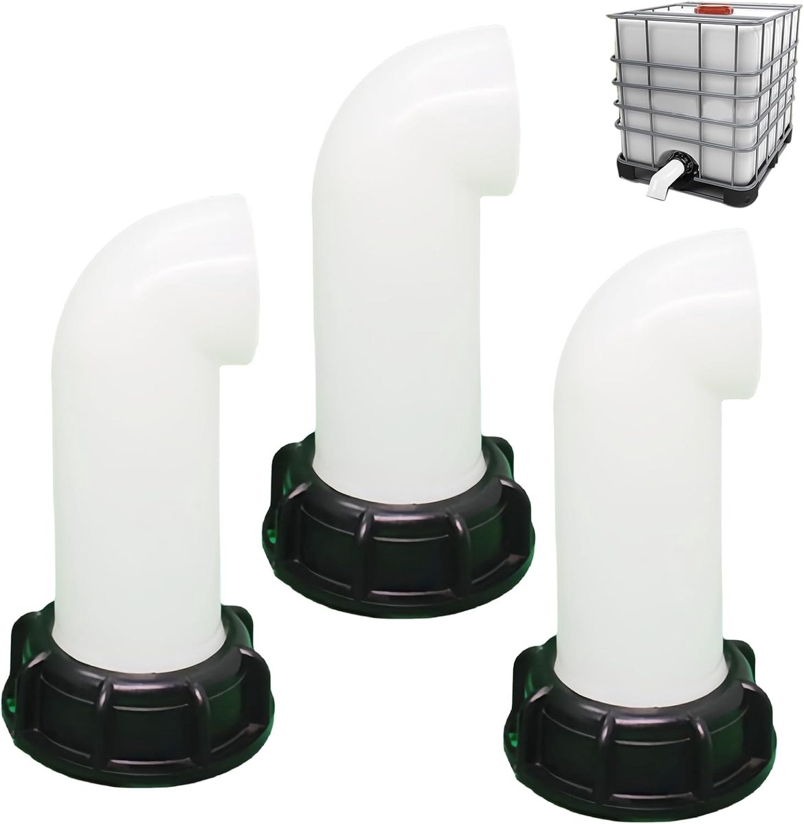 3 stuks IBC-afvoeraansluitingen: IBC-adapter S60 x 6 grove schroefdraad, IBC-afvoerkranen, IBC-uitloopaansluiting 60 mm, voor IBC dode tank, IBC uitloopaansluiting