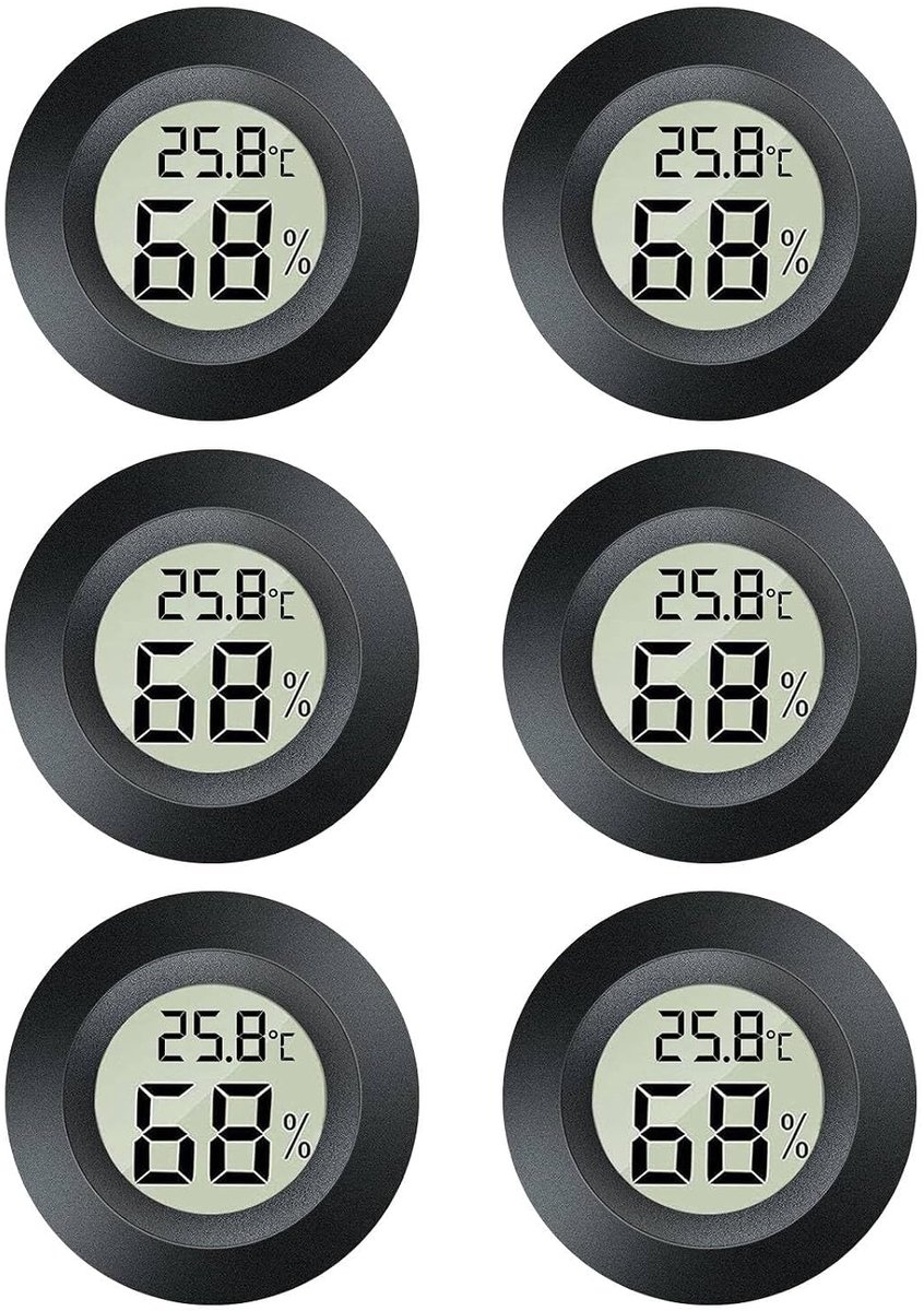 mini, 2-in-1 thermometer, hygrometer, 6 stuks mini-lcd-digitale thermometer voor binnen, luchtvochtigheidsmeter, buitenvochtigheidsmeter, temperatuurmeter voor broeikas, kelder