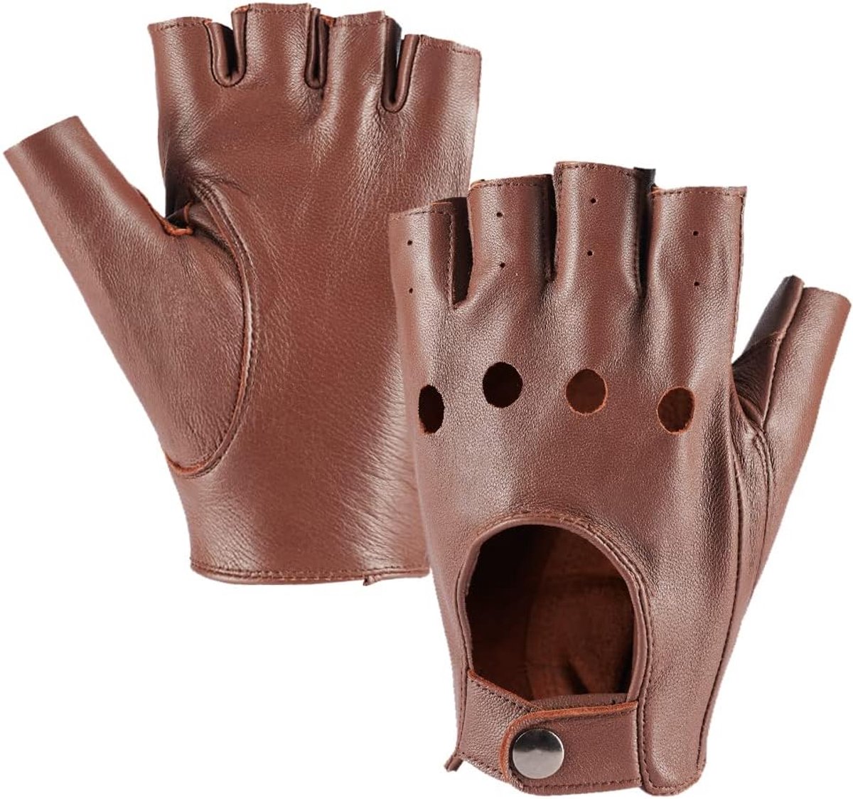 Handschoenen voor Heren, Lamsleer Half Vinger Handschoen, Ongevoerd