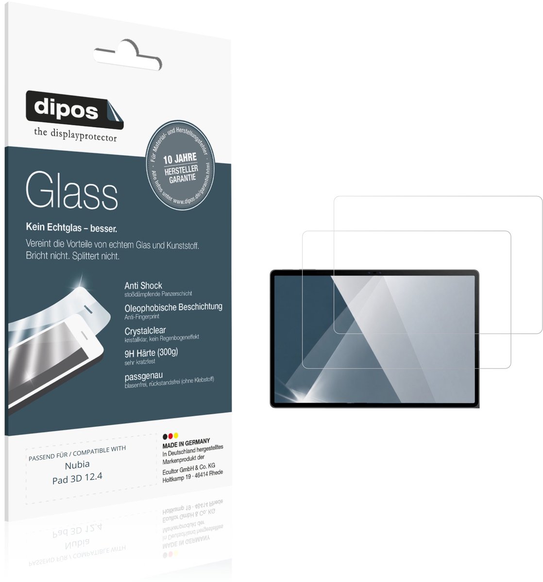 dipos – 2x Pantserfolie geschikt voor Nubia Pad 3D 12.4 | 9H Screenprotector