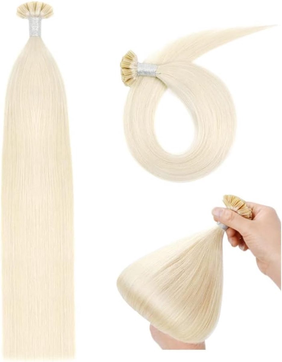 Extensions van echt haar, bondings, U-tip, haarextensies, echt haar, keratine bondings, echt haar, 50 cm, Remy echt haar, bondings (50 g, #60 platinablond)