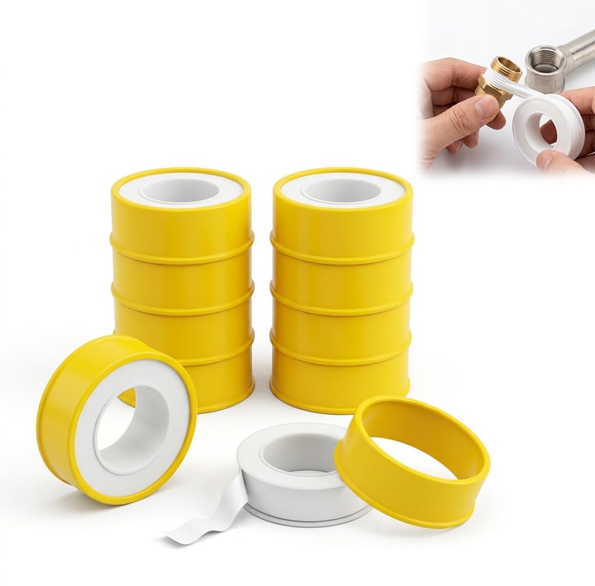 10 rollen Teflon afdichtingstape, 12 m × 12 mm × 0,075 mm, industriële markeringstape voor loodgieterswerk, perfecte afdichting en eenvoudige installatie