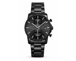 Horloge Heren Zwart Analoog – Chronograaf Heren Horloge – Zwart Stalen Horloge Mannen – Luxe Herenhorloge Zwart – Mauro Vinci – Quartz Chronograaf – Keramiek Horloge