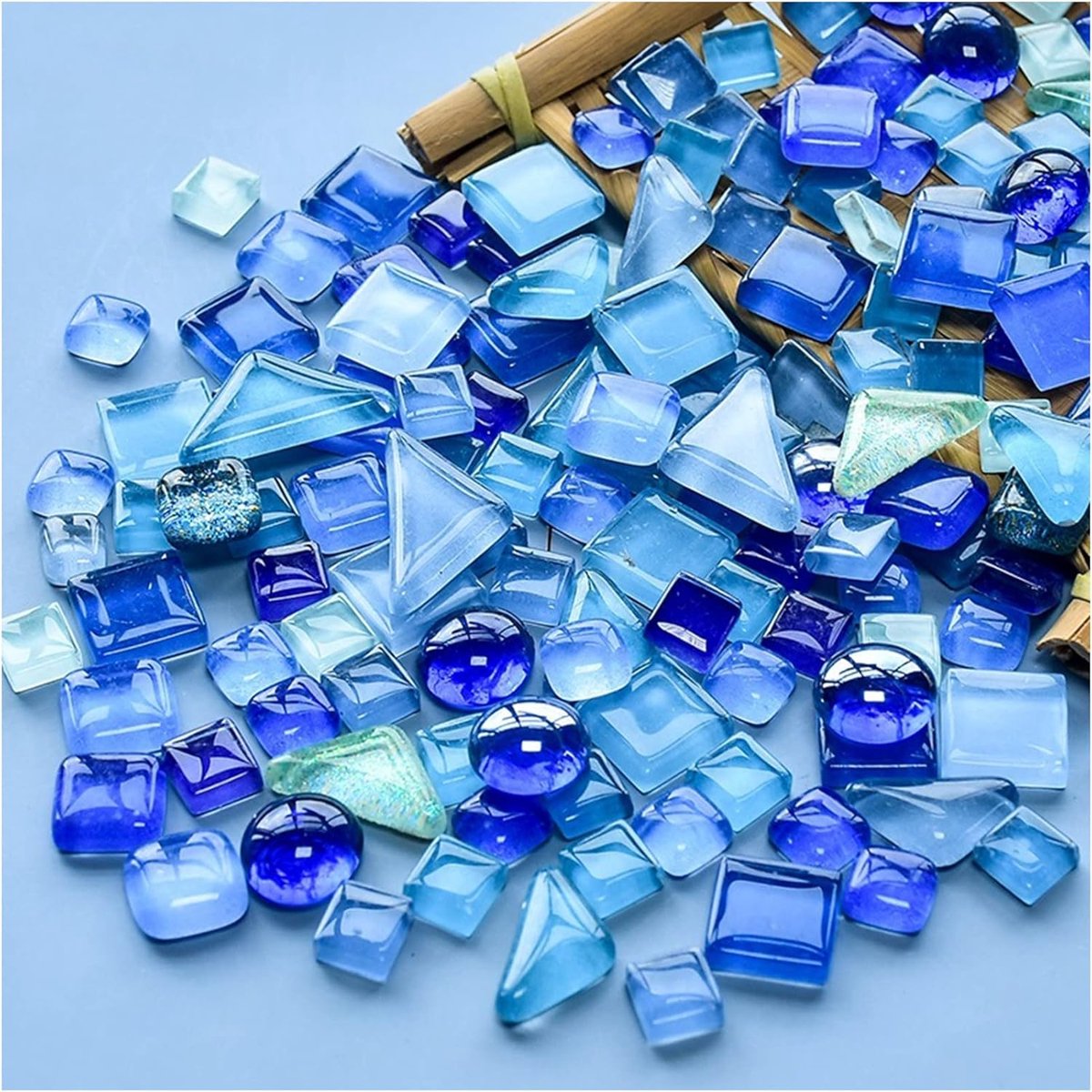 200g gemengde kleur kristal mozaïek tegels, kleine mini mozaïek tegel DIY Hobby's kinderen handgemaakte Crystal Craft voor Craft badkamer keuken woondecoratie DIY kunst projecten (blauwe serie)