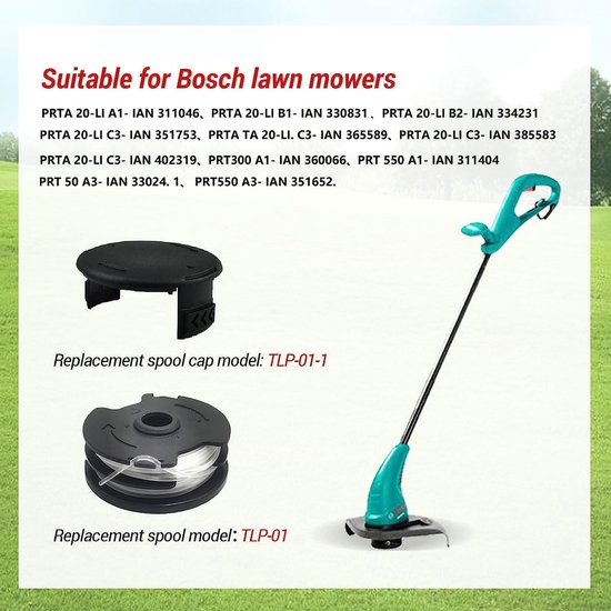 Spoelen voor LIDL Parkside, met 1 dop, nylon draad vervangingsspoel voor LIDL Parkside trimmer grasmaaier PRTA 20-Li A1, B2, C3; PRT 550 A1, A3; PRT 300 A1-2x4m 1,6mm — afbeelding 3