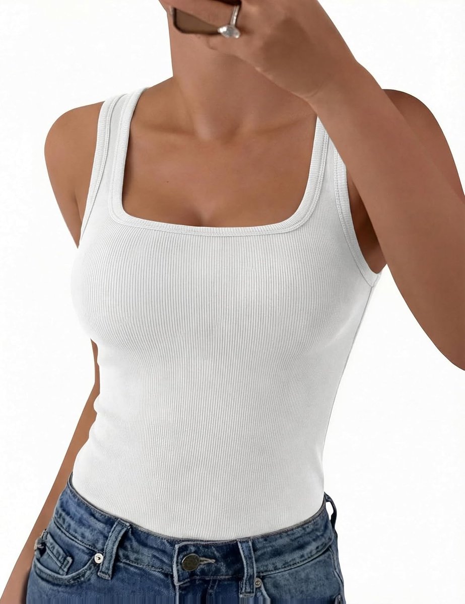 Vrouwen Tank Top Zomer Mouwloos Vest Tops UK Dames Vierkante Hals Hemdje Shirts Geribbeld Getailleerd Effen Casual Basic Cami Ondershirt