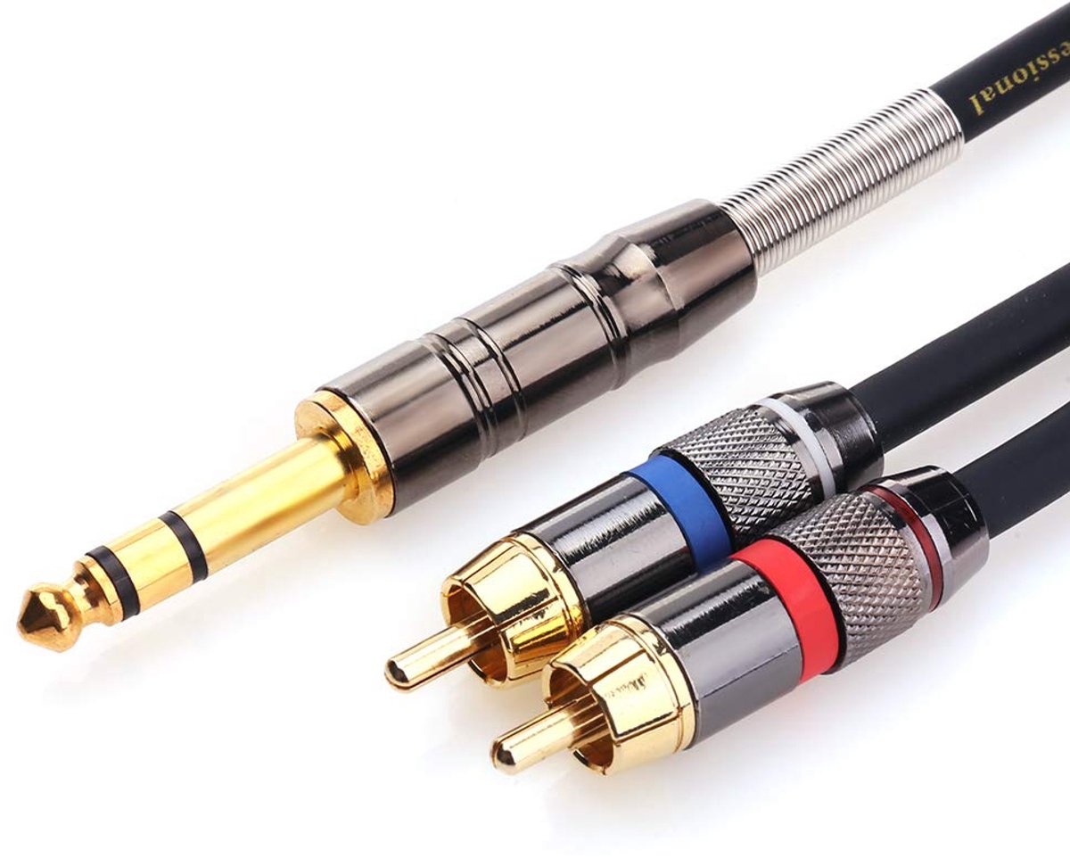 6.35mm Jack naar Phono kabel, 6.35mm TRS naar RCA Stereo Audio Kabel 1/4" Jack naar 2 RCA Male Y-Splitter Lead, 1,5m