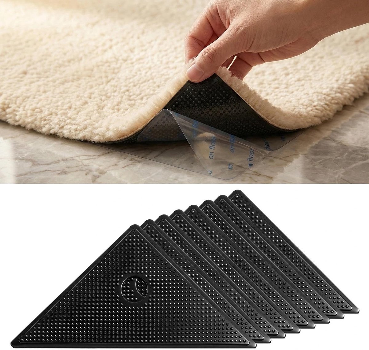 Tapijtonderlegger, 8 stuks, wasbaar en herbruikbaar, antislipmat voor tapijt, zelfklevende tapijtstopper, wasbaar om wegglijden van het tapijt te voorkomen