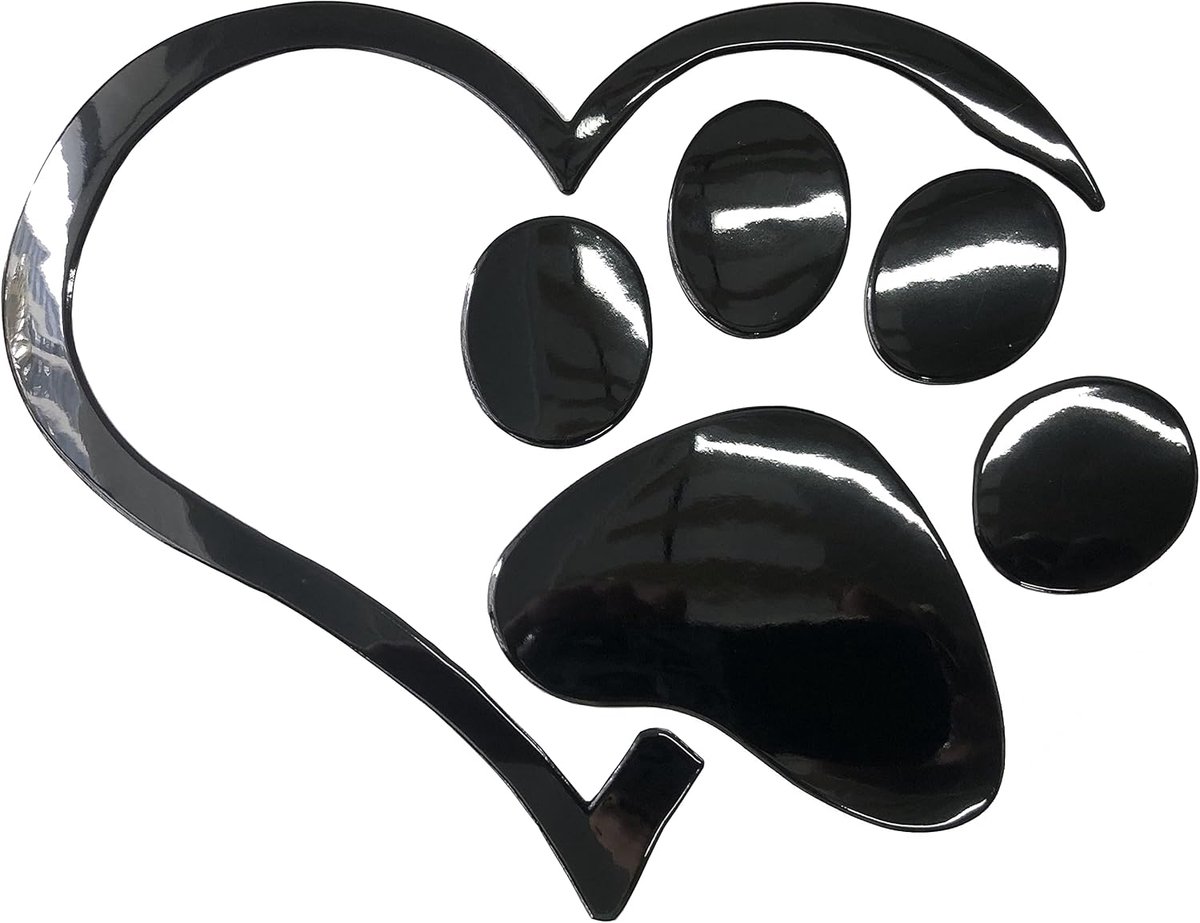 3D chroom schattige hondenpoot voetafdruk perzik hart sticker sticker auto embleem sticker decoratie (zwart)