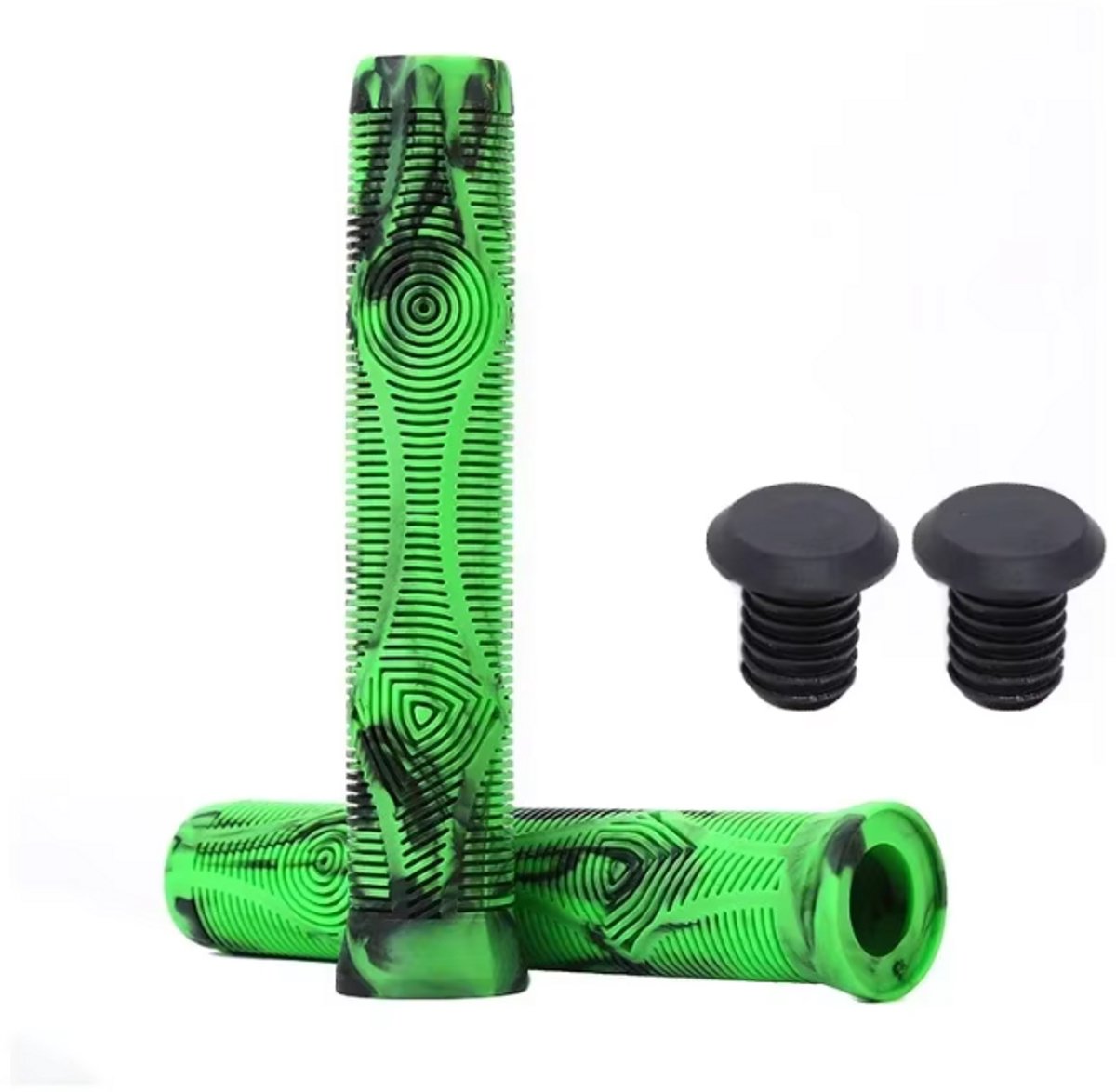 Rieba® Handvatten Fiets - 16cm Lang - Handvat voor Fietsstuur - MTB - BMX - Step - Handgrepen Rubber - Inclusief Stuurdoppen - Binnendiameter 22 mm - Rubber - 2 stuks - Groen