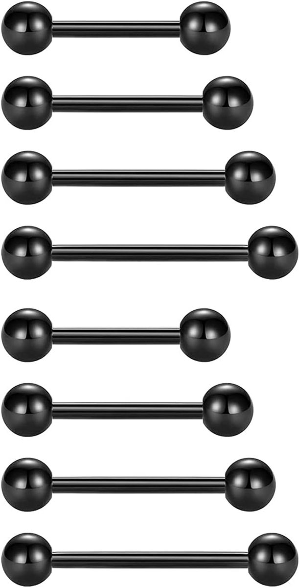 5-delige tongpiercingset, staaflengte van 12, 14, 16, 18 mm, chirurgisch staal, tepelpiercing, Roestvrij staal