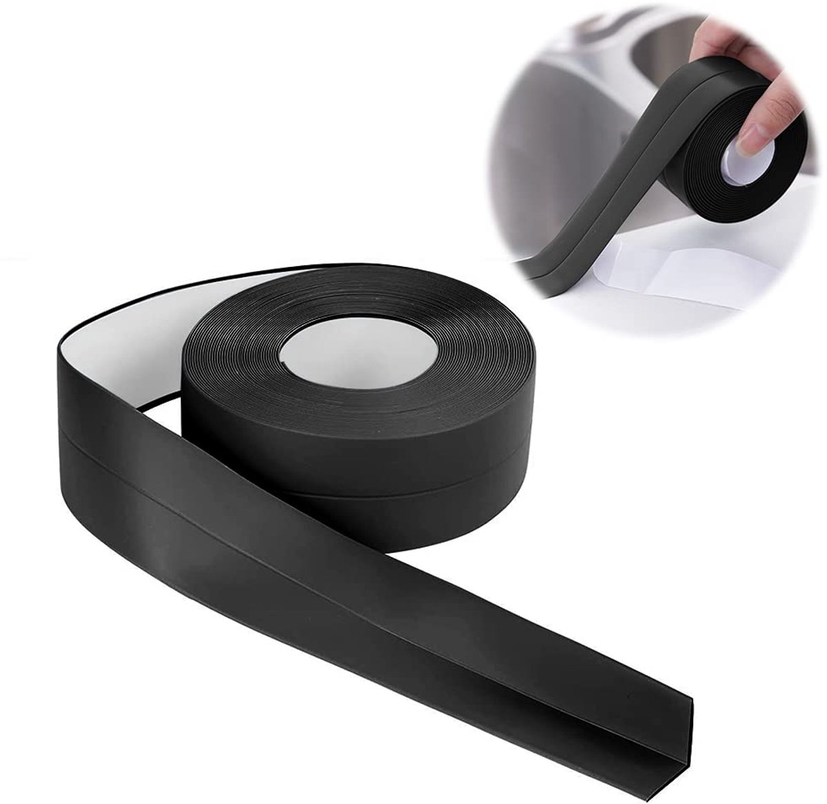 Zachte plint, 16 x 16 mm, 12 m, zachte plint, zelfklevend, flexibele kniklijst, van pvc, voor keuken en badkamer, 12 m, zwart