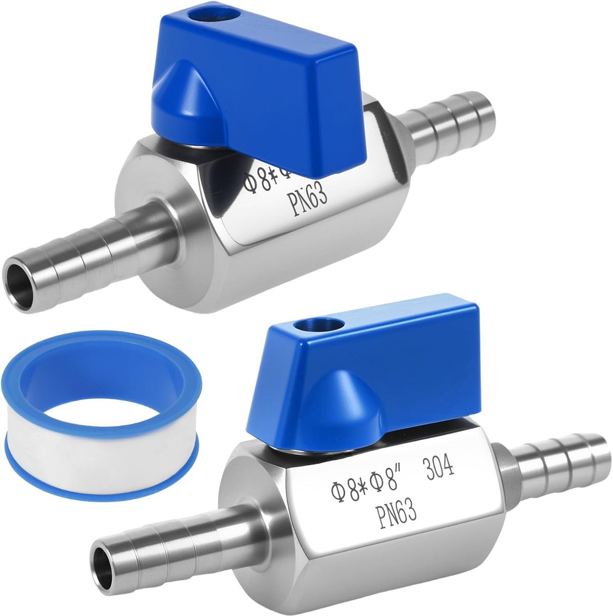 2 Stuks Kogelkraan met Weerhaak,Kogelkraan van Roestvrij Staal,Pagodegewricht met Grondstofband voor Water, Gas, Olie, Brandstof (8MM)