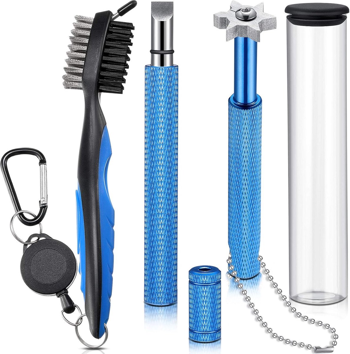 3 stuks Golf Club Groove Sharpener Retractable Golf Brush en 6-Head Groove Sharpener Re-Grooving Tool en Cleaner voor alle Golf Ijers Pitching, Zand, Lob, Gap, Aanpak Wiggen, Utility Clubs (Blauw)