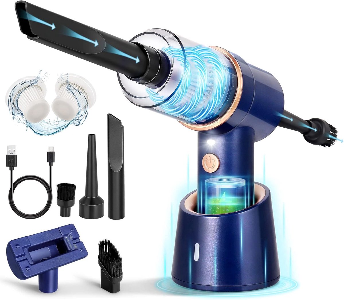 Draadloze Handstofzuiger, 3-in-1 Elektrische Persluchtstofzuiger, Oplaadbare Mini-stofzuiger, Stofzuiger Voor Huisdierenhaar en Autoreiniging (Opwaarderen - Blauw)