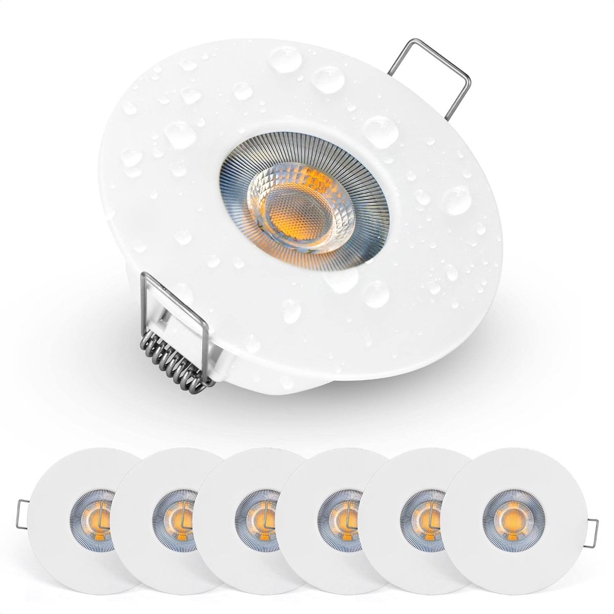 Exclusieve led-inbouwspot voor buiten, waterdicht IP44, 5W, 370 lumen, led-spot, badkamer, vochtige ruimtes, warm wit 3000 K, set van 6, extra plat, rond, wit
