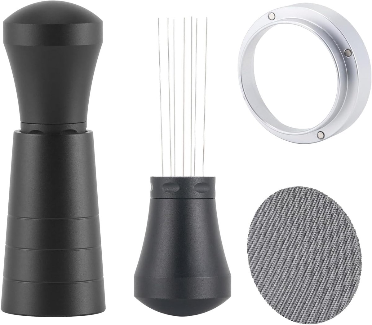 Set 58mm voor Portafilter, Egale Extractie | 58mm barista set met aluminium WDT tool, doseerring en RVS puck screen.