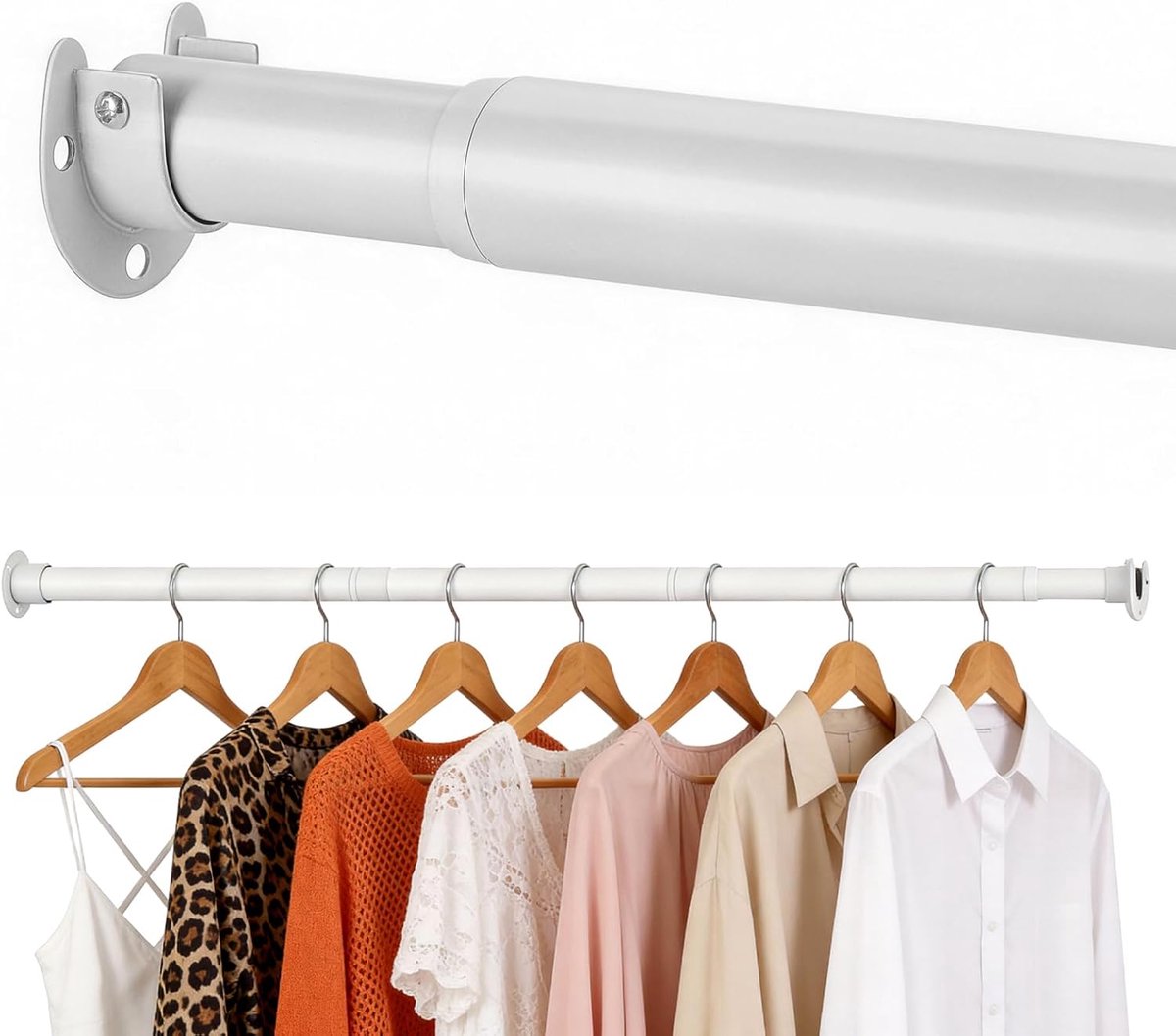 uittrekbaar 77-177 cm, diameter 32 mm, versterkte kledingstang voor kast, muur, wasruimte en camper (wit)