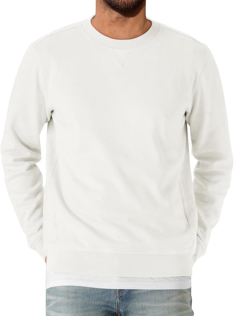 Heren sweatshirt lange mouwen ronde hals pullover mannen licht effen shirt basic vrije tijd sport bovenstuk