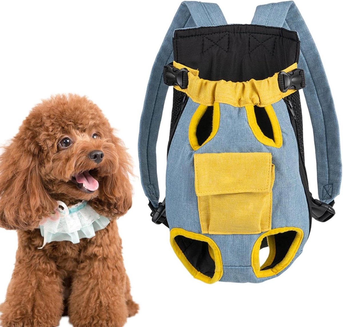 Huisdier Rugzak Drager - Dieren Rugzak - Reizen met Huisdier - Verstelbare Riemen - Maat M - Geel Blauw