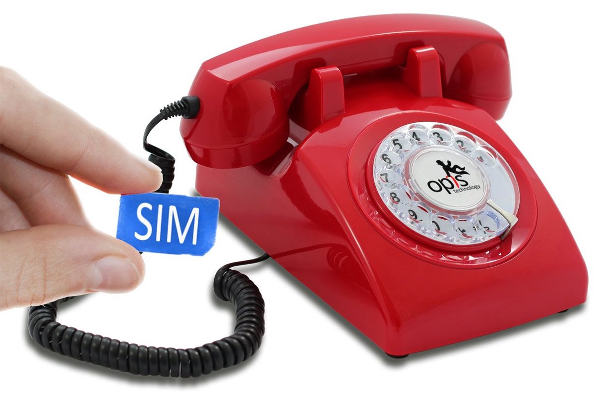 SnelShoppen - Opis 60s Retro Tafeltelefoon 4G/5G - Jaren Zestig Telefoon met Keuzeschijf en Metalen Bel - Rood - Perfect voor Thuis, Feest of als Cade
