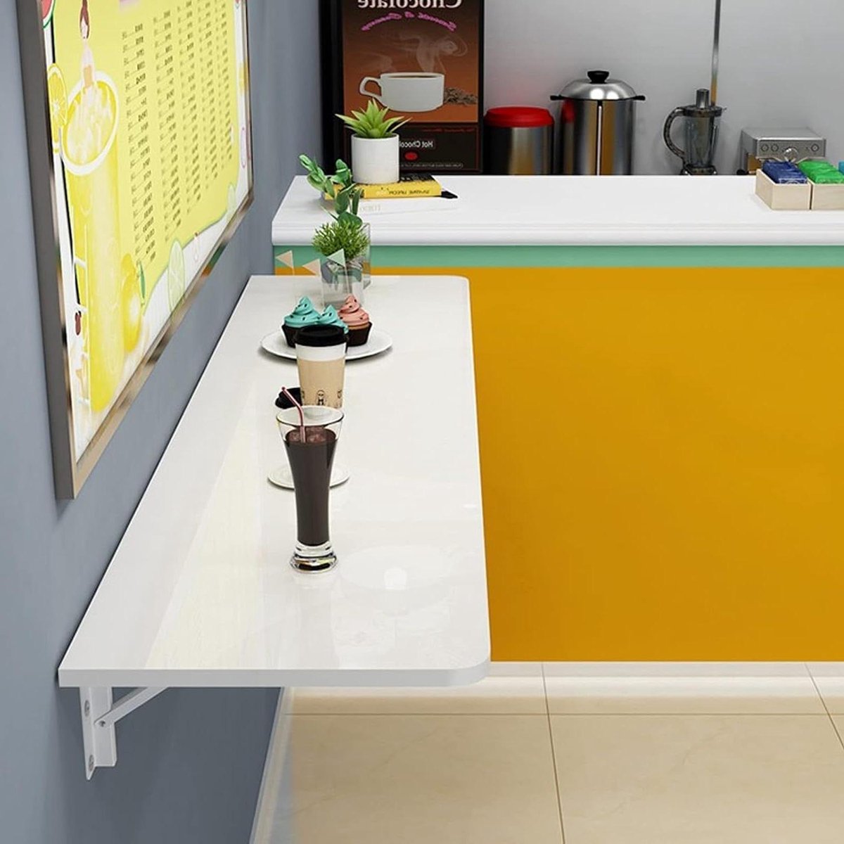 Opvouwbaar Bureau - Wandbureau Klaptafel - Ruimte Besparen - Stabiele Driehoekige Beugel - 100x30cm - Wit