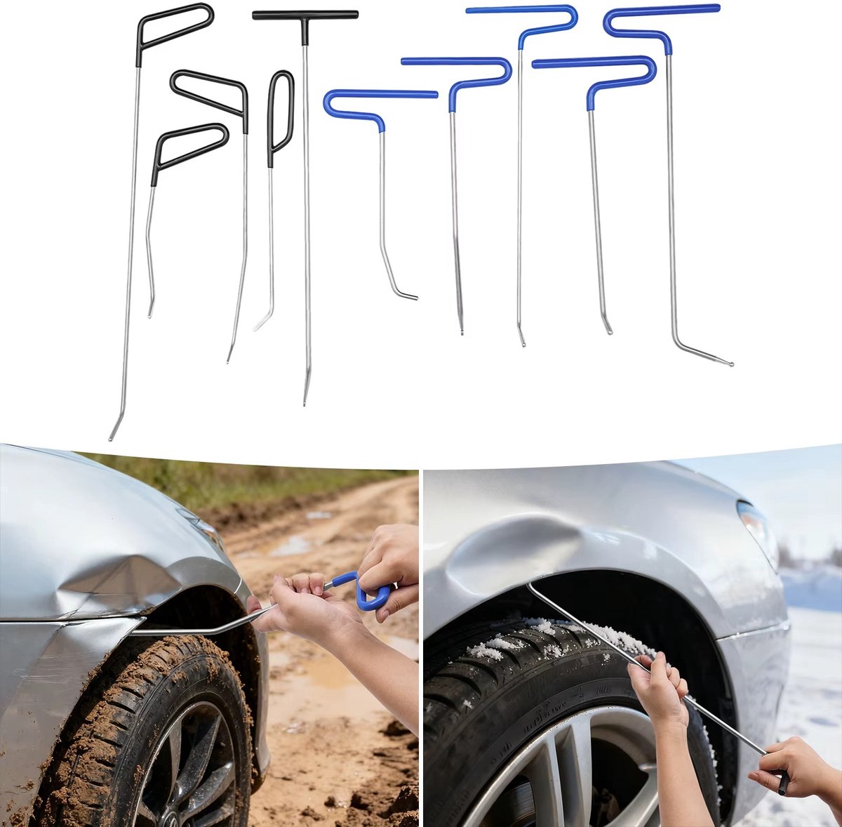 Cherrys Finds - 10-delige Uitdeukset Zonder Spuiten - PDR Dent Repair Rods Kit - Auto Uitdeuken Verwijderen - RVS Uitdeukstaven voor Auto, Motor en Huishoudelijke Apparaten