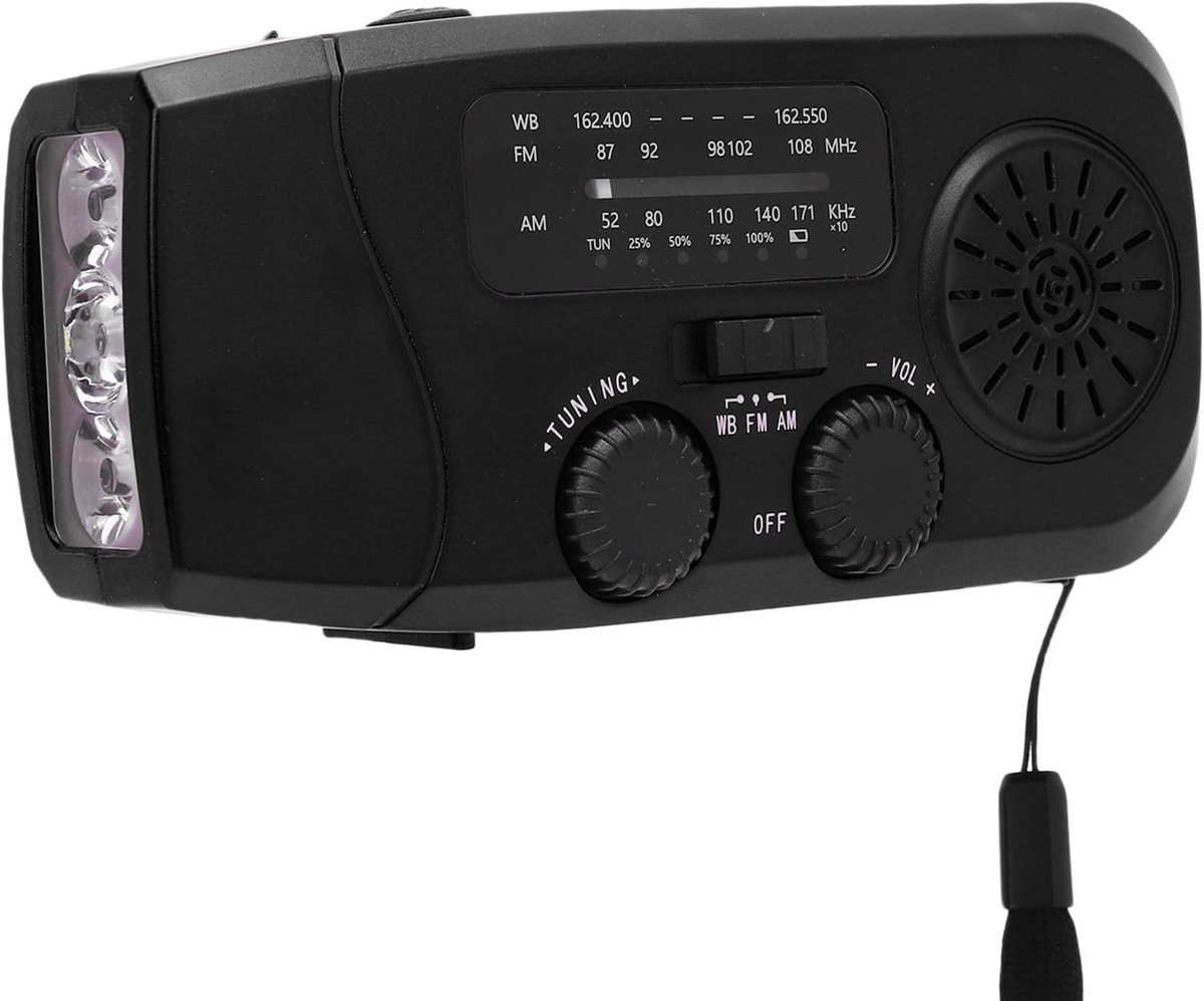 2000mAh Solar Hand Crank Radio AM FM WB Emergency Weather Alert Radio met 3 Laadmethoden, IPX3, LED -licht voor Wandelcamping Buitenshuis