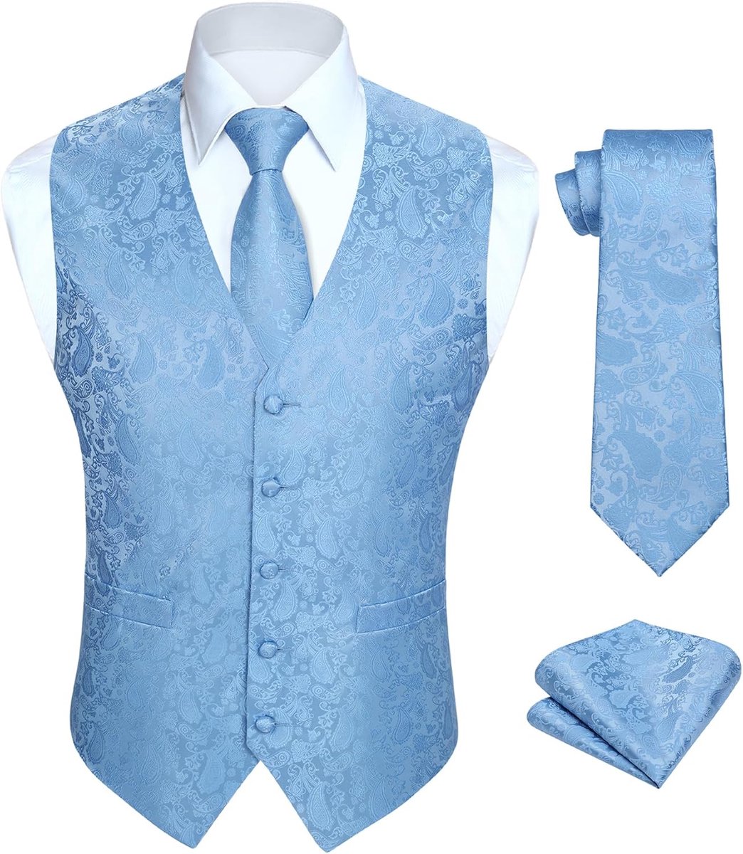 Herenvest Paisley Bloemen Jacquard Stropdas Pocket Vierkante Zakdoek Vest Pak Set